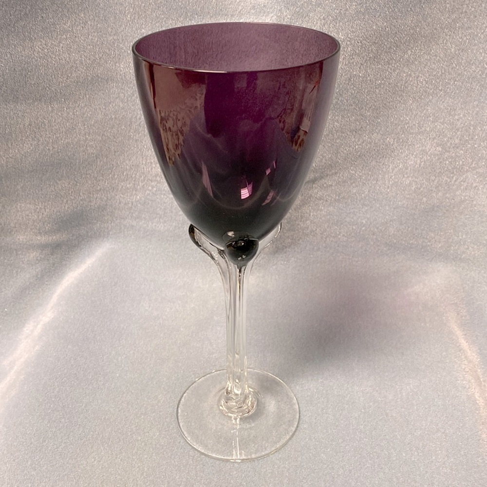 LARGE Murano HAND-BLOWN COLORED WINE GLASS PURPLE.